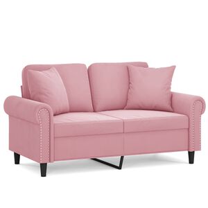 vidaXL 2-sitssoffa med prydnadskuddar rosa 120 cm sammet