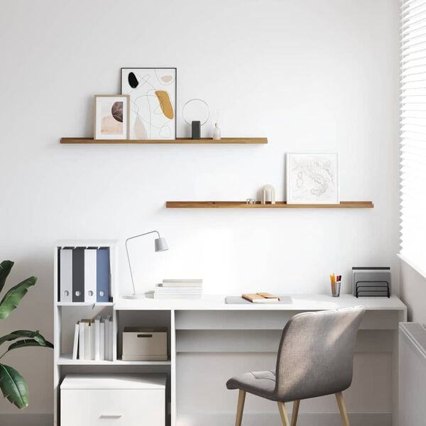 vidaXL V&auml;gg hylla med hylla 2 pcs Brun 115 x 9 x 3 cm Konstruerat tr&auml;