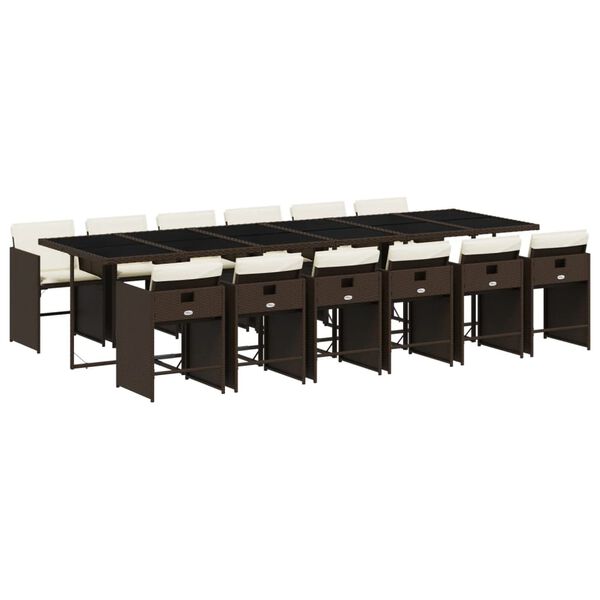 vidaXL Matgrupp f&ouml;r tr&auml;dg&aring;rden med dynor 13 delar brun konstrotting