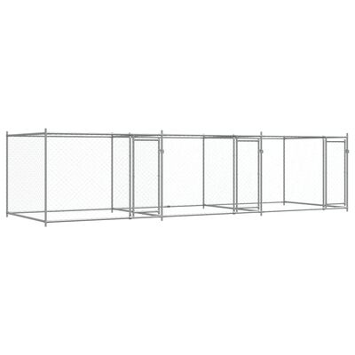 vidaXL Hundgård med dörrar grå 6x2x1,5 cm galvaniserat stål
