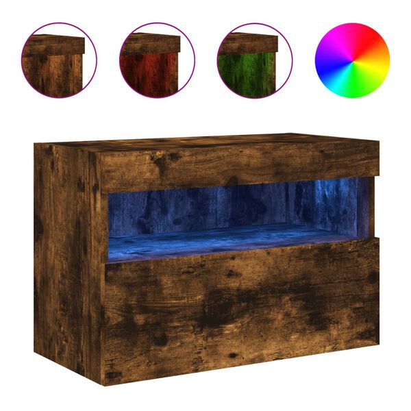 vidaXL Väggmonterad tv-bänk LED rökfärgad ek 60x30x40 cm