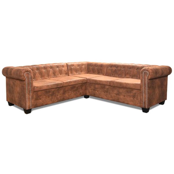 vidaXL Chesterfield 5-sitssoffa konstläder brun