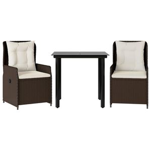 vidaXL Matgrupp f&ouml;r tr&auml;dg&aring;rden med dynor 3 delar konstrottning brun