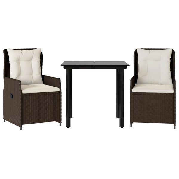 vidaXL Matgrupp för trädgården med dynor 3 delar konstrottning brun