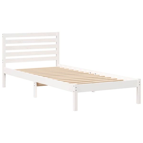 vidaXL Sängram med huvudgavel Vit 90 x 210 cm Massiv furu