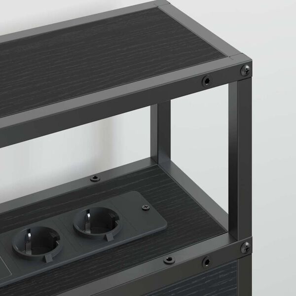 vidaXL F&ouml;rvaringshuvudgavel med hylla Svart ek 200 cm Konstruerat tr&auml;