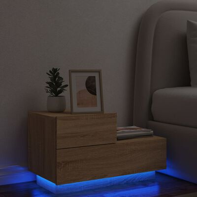 vidaXL Sängbord med LED-belysning sonoma-ek 70x36x40,5 cm