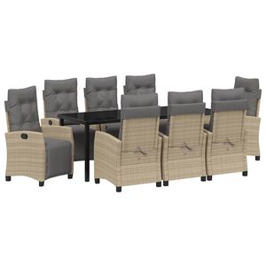 vidaXL Tr&auml;dg&aring;rdsm&ouml;belset med kudde 9 pcs Beige konstrotting