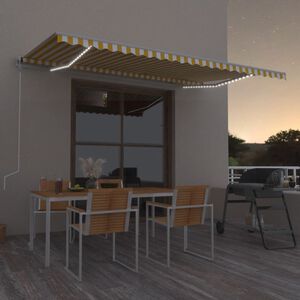 vidaXL Markis manuellt inf&auml;llbar med LED 500x300 cm gul och vit
