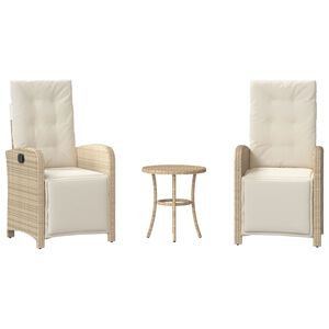 vidaXL Bistrogrupp med dynor 3 delar beige konstrotting
