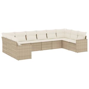 vidaXL Soffgrupp f&ouml;r tr&auml;dg&aring;rd med dynor 10 delar beige konstrotting