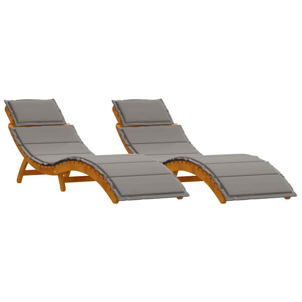 vidaXL Solsäng Reclining 2 pcs Grå 184 x 55 x 64 cm Massivt akaciaträ