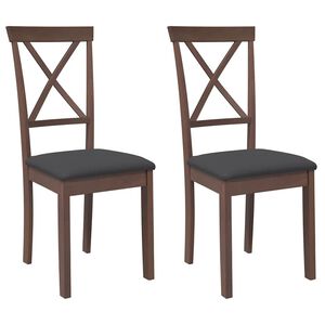 vidaXL Matstolar med dynor 2 st, brunt massivt tr&auml; gummi