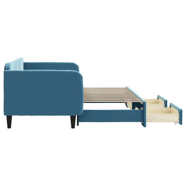 vidaXL Dagb&auml;dd utdragbar med l&aring;dor bl&aring; 90x200 cm sammet