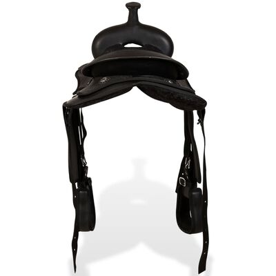 vidaXL Westernsadel träns&halsband äkta läder 12" svart