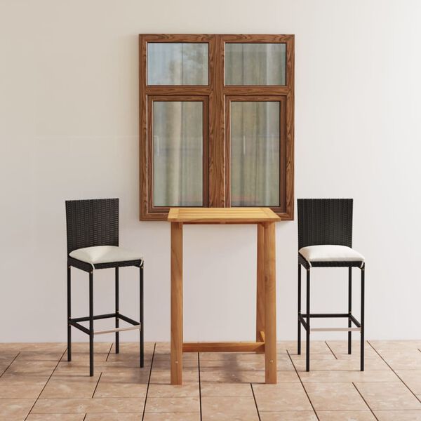 vidaXL Bargrupp för trädgården med dynor 3 delar svart