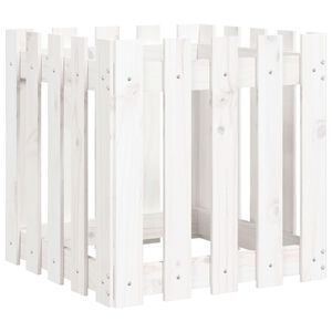 vidaXL Odlingsl&aring;da med staket-design vit 50x50x50 cm massiv furu