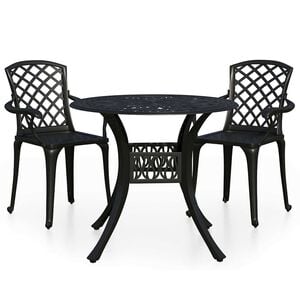 vidaXL Caf&eacute;set 3 delar gjuten aluminium svart