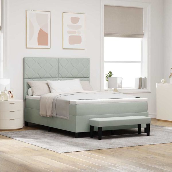 vidaXL B&auml;ddfj&auml;der med madrass Ljusgr&aring; 140 x 190 cm Sammet