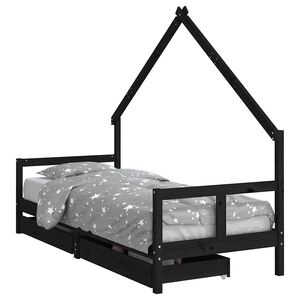 vidaXL S&auml;ngram f&ouml;r barns&auml;ng m. l&aring;dor svart 80x200 cm massiv furu