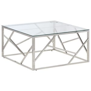 vidaXL Soffbord silver rostfritt st&aring;l och h&auml;rdat glas