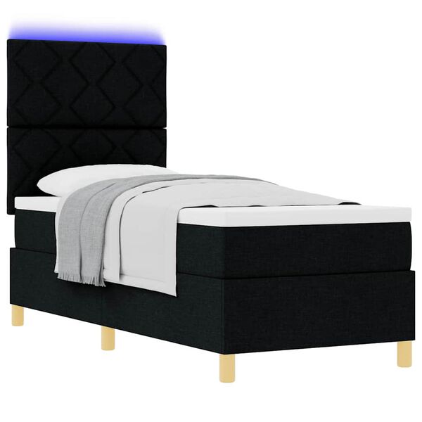 vidaXL LED Box S&auml;ng med madrass med huvudgavel Svart 80 x 200 cm tyg