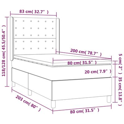 vidaXL Ramsäng med madrass & LED mörkgrå 80x200 cm sammet