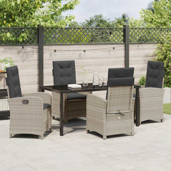 vidaXL Tr&auml;dg&aring;rdsm&ouml;belset med kudde 5 pcs Ljusgr&aring; konstrotting