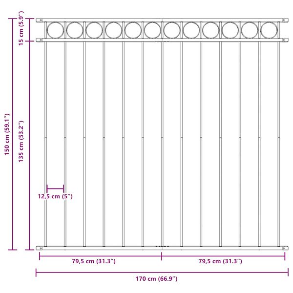 vidaXL Staketpanel st&aring;l 1,7x1,5 m svart