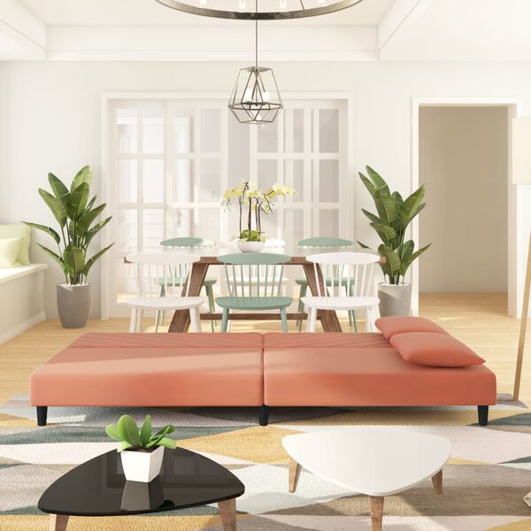 vidaXL B&auml;ddsoffa 2-sits med tv&aring; kuddar rosa sammet