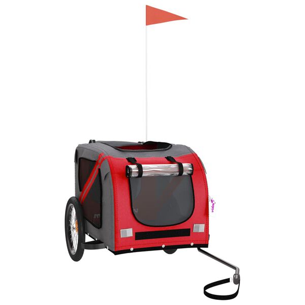 vidaXL Cykelvagn f&ouml;r djur r&ouml;d och gr&aring; oxfordtyg och j&auml;rn