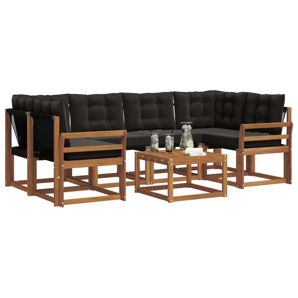 vidaXL Utomhussoffset med kudde 7 pcs Naturlig och svart