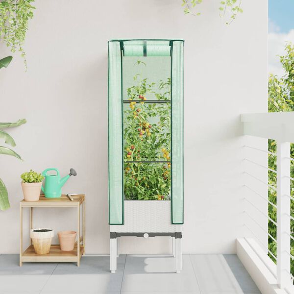 vidaXL Odlingsl&aring;da med v&auml;xthus&ouml;verdrag rottinglook 40x40x140 cm