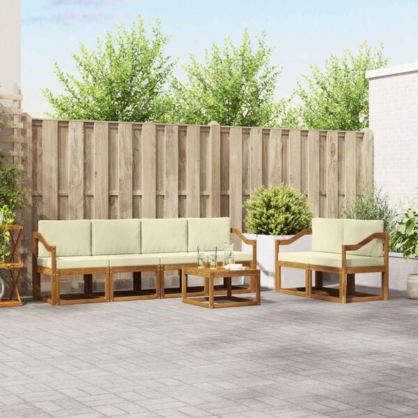 vidaXL Utomhussoffset 7 pcs Naturlig och Gr&auml;dde Massivt Akaciatr&auml;