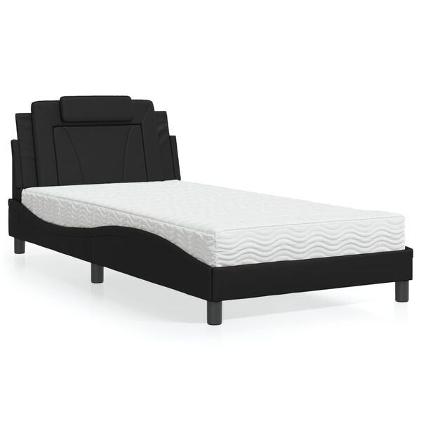 vidaXL Bed "Viana" with Mattress Black 100x200 cm Faux Leather