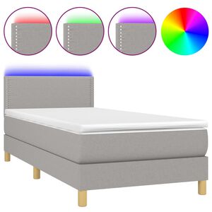 vidaXL Rams&auml;ng med madrass & LED ljusgr&aring; 90x190 cm tyg