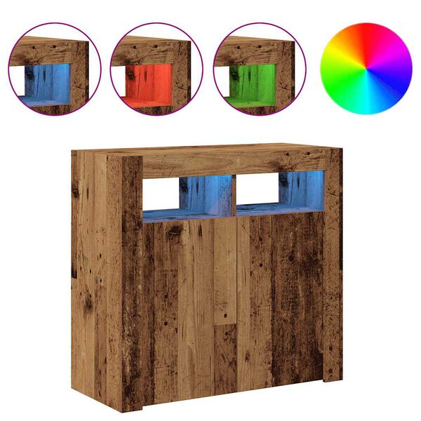 vidaXL Skänk med LED-belysning åldrat trä 80x35x75 cm konstruerat trä