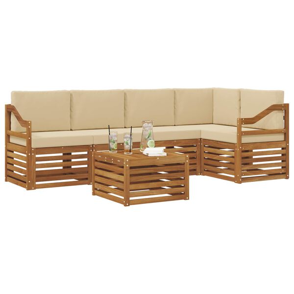 vidaXL Soffgrupper 6 pcs Naturlig och Beige Massivt Akaciatr&auml;