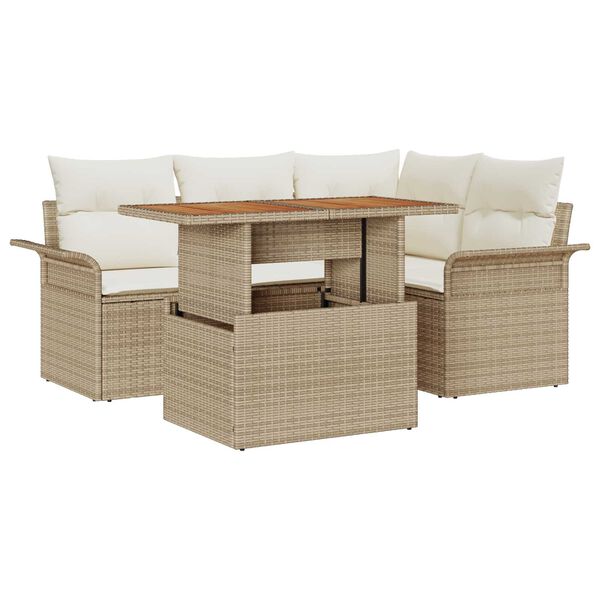 vidaXL Tr&auml;dg&aring;rdsoffset med lagring 5 pcs Beige Poly rattan