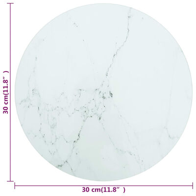 vidaXL Bordsskiva vit Ø30x0,8 cm härdat glas med marmortextur