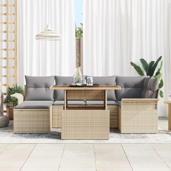 vidaXL Tr&auml;dg&aring;rdsoffset med lagring 7 pcs Beige Poly rattan