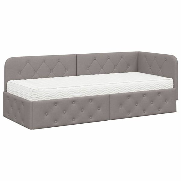 vidaXL Hörn Sängram med madrass med huvudgavel Taupe 80 x 200 cm tyg