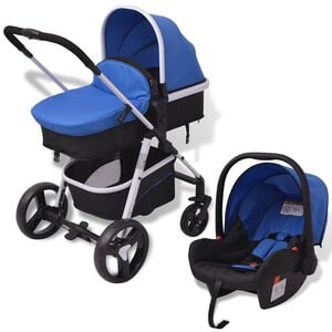 vidaXL 3-i-1 Barnvagn aluminium bl&aring; och svart