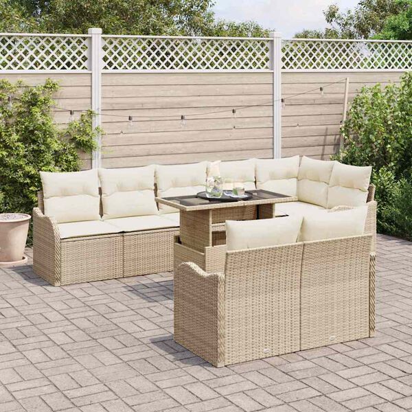 vidaXL Trädgårdsoffset med kudde 9 pcs Beige Poly rattan
