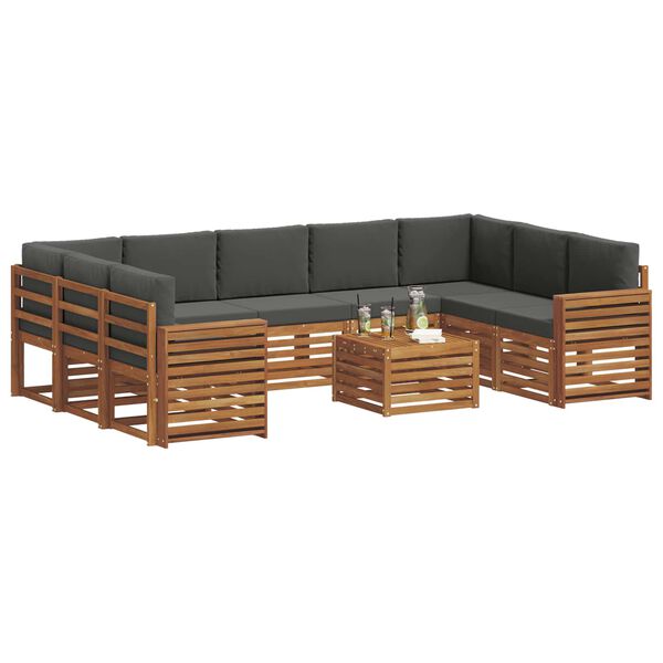 vidaXL Soffgrupper 10 pcs Naturlig och Antracit Massivt Akaciatr&auml;
