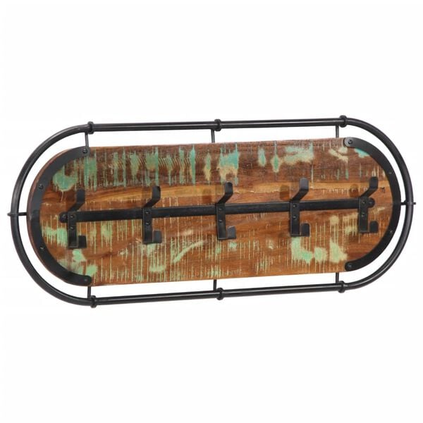 vidaXL V&auml;ggmonterad kl&auml;dh&auml;ngare med 6 krokar massivt &aring;tervunnet tr&auml;