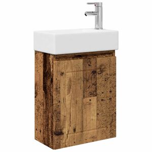 vidaXL Badrumsspegel med kran Gammalt tr&auml; 45,5 x 25,5 x 84 cm
