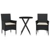 vidaXL Bistrogrupp med dynor 3 delar svart konstrotting och glas