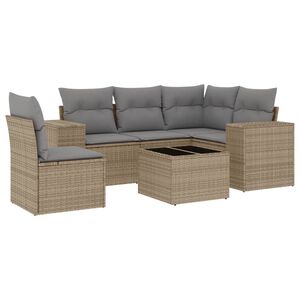 vidaXL Soffgrupp f&ouml;r tr&auml;dg&aring;rden med dynor 6 delar beige konstrotting