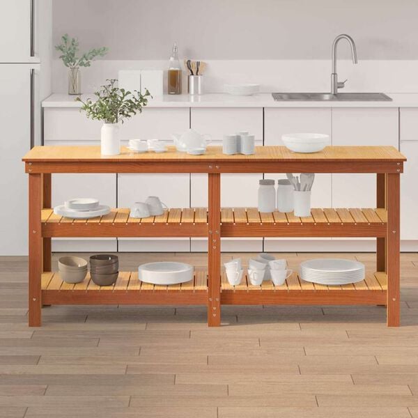 vidaXL Arbetsb&auml;nk med hylla Vaxbrun 181,5 x 50 x 80 cm Massiv furu